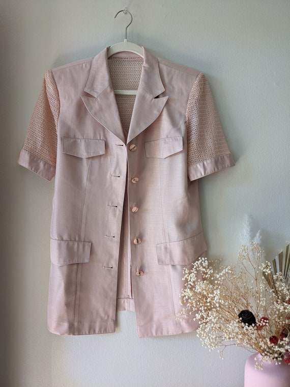 Vintage Pink Jacket 80s Does 40s Silk Power Suit … - image 1