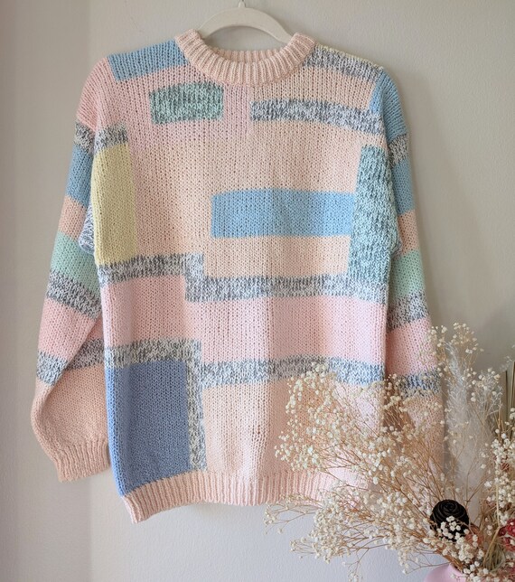 80s Pastel Sweater Color Block Sweater Vintage Streetwear - Etsy