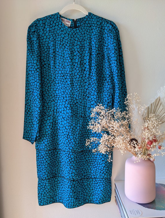 80s Pencil Dress, Vintage Teal Dress, Crocodile Pr