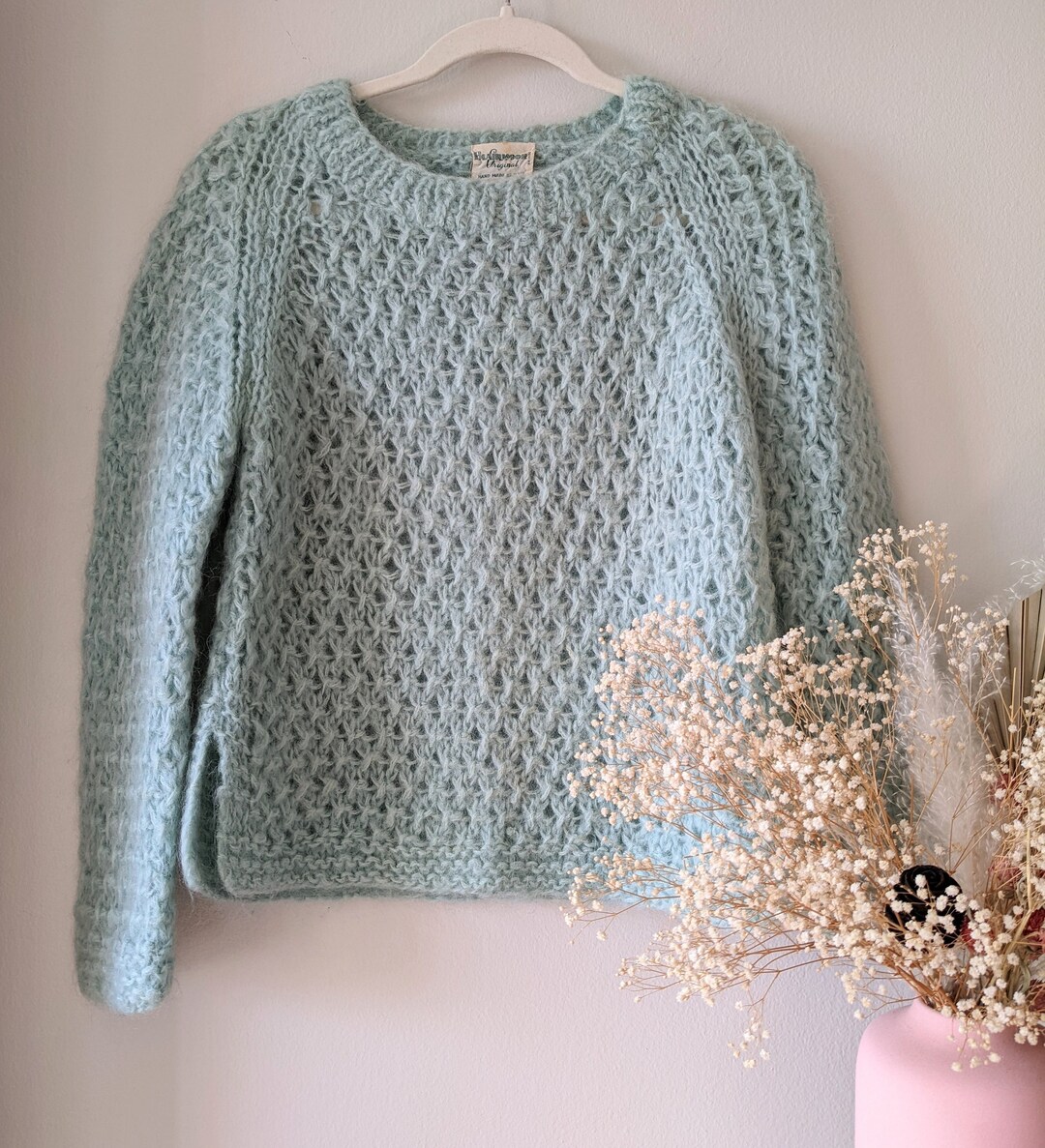 Pastel Green Sweater, Light Green Sweater, Green Knit Sweater, Green Wool Sweater, Loose Knit