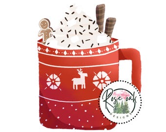 Kerstkoffiemok, png PNGEgg | Wintersublimatieontwerp | Hete cacao, png | Gezellig kerstshirtontwerp | PNG-download voor feestdagen