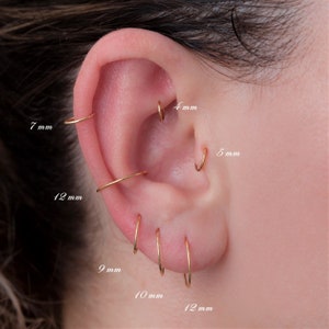 Boucles d'oreilles de style créoles hypoallergéniques pour tous les jours, ensemble de créoles en argent sterling, petit cerceau du cartilage, créoles conque, petit nez, créoles hélicoïdales