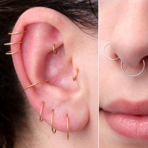 Alltags hypoallergene Hoop Ohrringe, Sterling Silber Creolen Set, kleine Knorpel Hoop, Muschel Hoop, kleine Nase, Helix Creolen