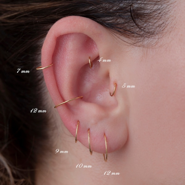 20 g, 22 g, 23 g, boucles d'oreilles minimalistes hypoallergéniques, créoles conques dorées, petites créoles cartilage, hélice, tour, nez, dormeur