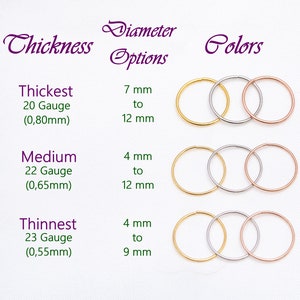 20 g, 22 g, 23 g, boucles d'oreilles minimalistes hypoallergéniques, petit cerceau de cartilage, ensemble de créoles en argent sterling, choix de diamètre intérieur de 4 mm à 12 mm