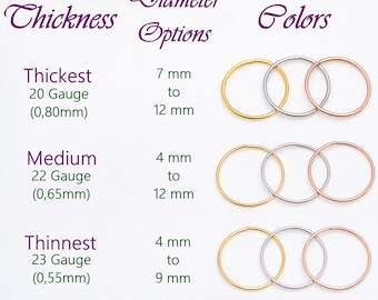 20g 22g 23g Minimalist Hypoallergenic Hoop Style Earrings, Tiny Cartilage Hoop, Sterling Silver Hoop Set, Inner Diameter Options 4mm to 12mm