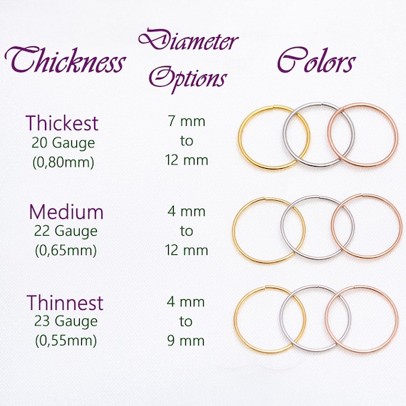 20g 22g 23g Minimalist Hypoallergenic Hoop Style Earrings Tiny