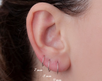 Fines créoles en argent calibre 23 (0,55 mm), petit piercing du cartilage en or, ensemble de petites bagues en argent sterling, options de diamètre de 4 mm à 9 mm