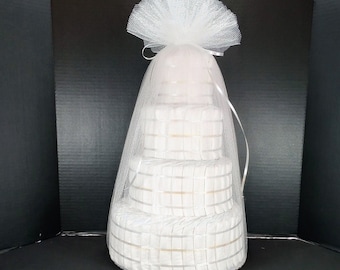 Diaper Cake 4 Tier Undecorated Fanned 100 Size 1 Disposable Diapers, With or Without Tulle, YOU Decorate!