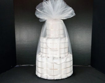 Diaper Cake 3 Tier, Undecorated, Rolled, w/ Tulle, 63 Size 1 Disposable Diapers, YOU Decorate!