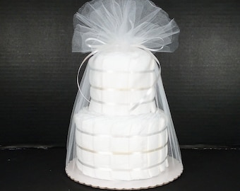2 Tier Undecorated Diaper Cake: 21 Fanned Disposable Diapers