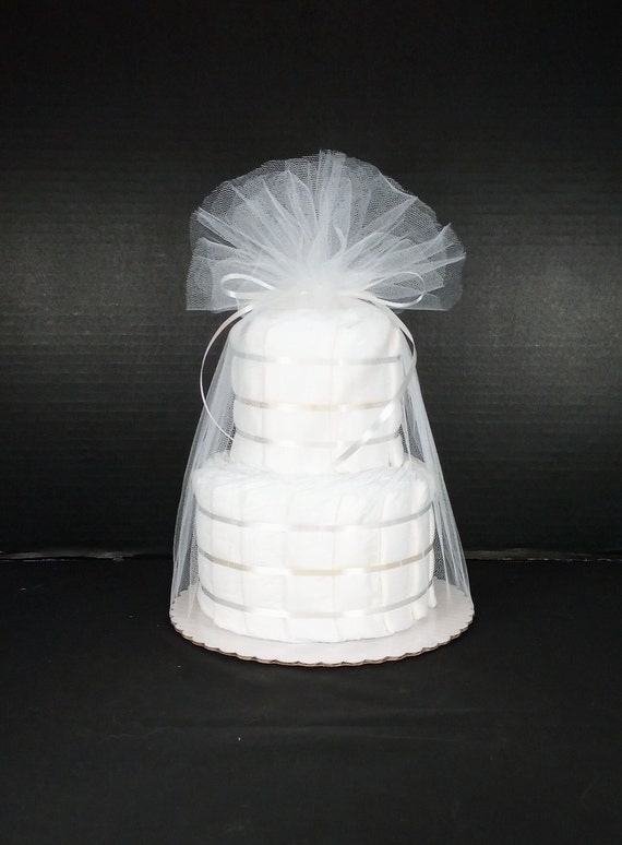 2 Tier Undecorated Diaper Cake: 21 Fanned Disposable Diapers