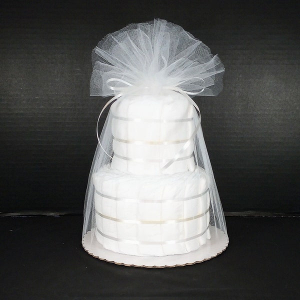 Diaper Cake 2 Tier Undecorated Fanned w/ Tulle 25 Size 1 Disposable Diapers YOU Decorate!