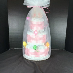 Diaper Cake 3 Tier Easter Pink Bunny Girl 48 Size 1 Disposable Diapers