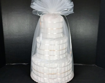 Diaper Cake 3 Tier Undecorated Fanned w/ Tulle 55 Size 1 Disposable Diapers YOU Decorate!