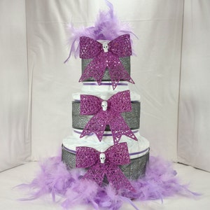 Diaper Cake 3 Tier Halloween Baby Purple & Black, 48 Size 1 Disposable Diapers