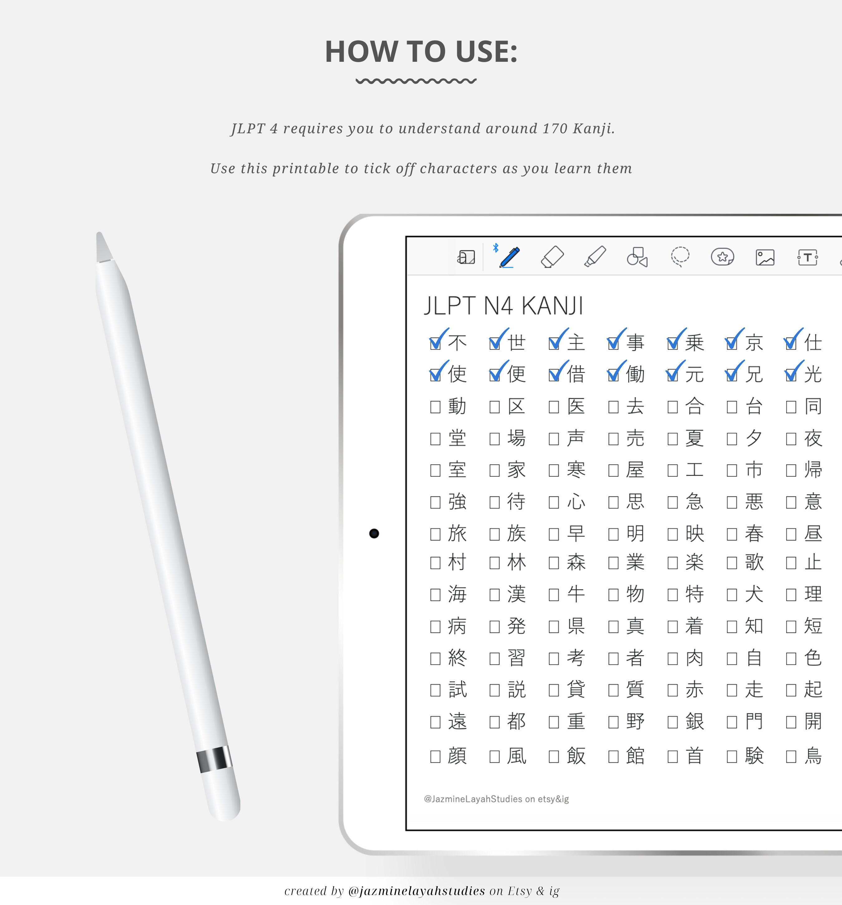 JLPT N4 Japanese Kanji Digital Printable Poster Bundle A4 3 - Etsy