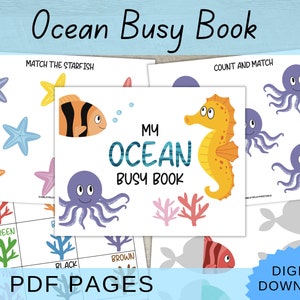 Ocean Busy Book Printable | Sea Printable Fun Kid Learning Activities | Toddler Learning Binder | Educational Preschool Activity Pages