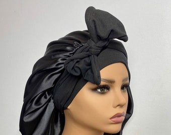 Satin hair bonnet with long tie, Double Layer 100% Silk Charmeuse | soft sleep cap | Protects your hair from damage |Hair care gift for her