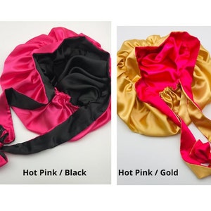 Double Layer Satin Hair care Bonnet with long tie Reversible Bestseller Protects hair from damage Multiple colours image 8