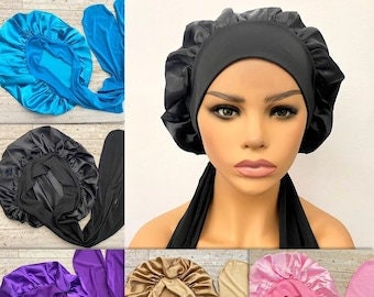 Silky Satin Hair Bonnet with long tie| Single Lined, Protects hair from damage | women Hair care | Multiple colours