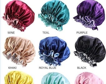 Gorro de pelo satinado sedoso reversible / Cuidado del cabello Doble capa y accesorios para el cabello ajustables / Protege el cabello de daños / Múltiples colores