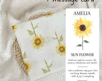 Personalized Baby Quilt - Sunflower 100% Muslin Blanket - Perfect Gift for Newborns, Personalized Baby Swaddle, Soft Baby receiving blanket