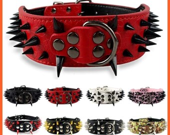 Spiked Studded Leather Dog Pet Collars Necklace Pitbull Cathro Rottweiler Boxers
