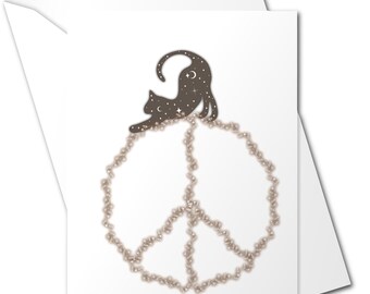 Cat Peace Sign Watercolor Card, Blank Inside (4x6)