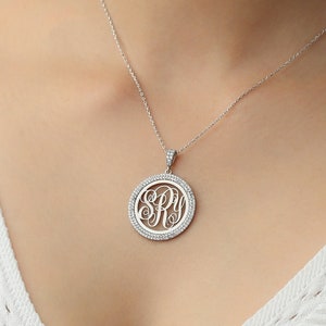 Personalized Pave Diamond Initial Monogram Necklace, 3 Initial Monogram Necklace, Monogram Pendant Necklace, Monogram Letter Circle Pendant