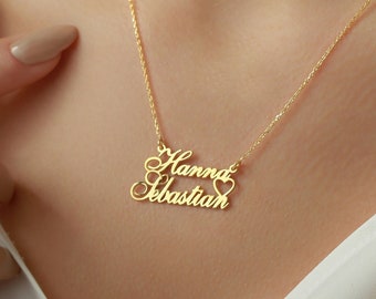Zwei Namenskette mit Herz, Silber Namenskette, 2 Namen Halskette, Herz Halskette, Weihnachtsgeschenke, Personalisierter Schmuck, Paar Halskette