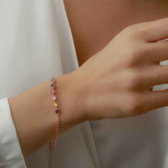 Sterling silver shop family birthstone bracelet