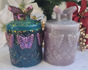 Handmade Resin Butterfly Jar: Trinket, Candy, Jewelry Stash Jar
