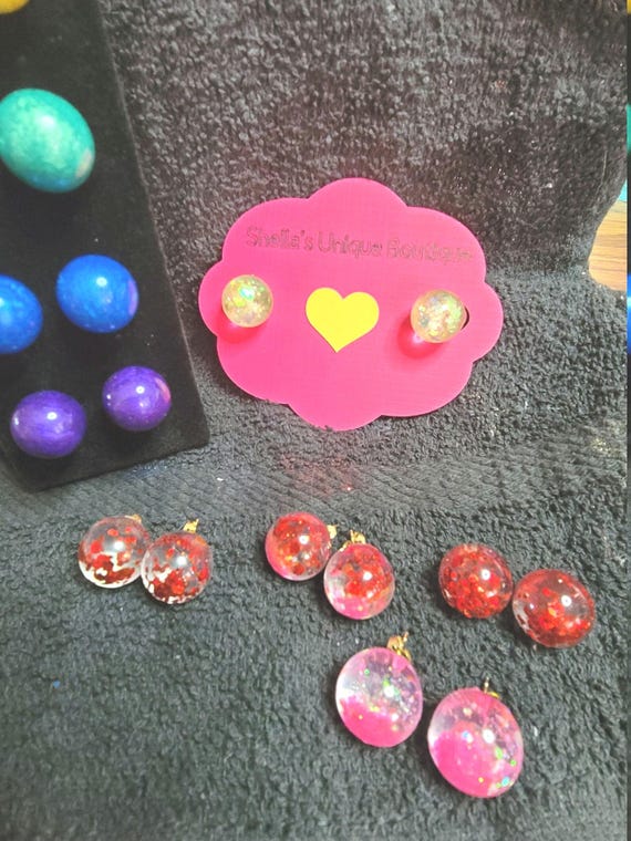 large ball earrings - large sphere earrings - Glitter ball earrings - round ball earrings - single pair earring - handmade jewelry - Sparkly
