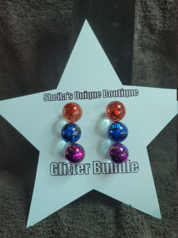round ball earrings - Glitter ball earrings - earring bundle - glitter earrings set - bold ball earring - set of 3 - handmade jewelry
