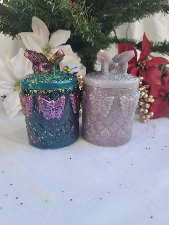 Butterfly Jar - Handmade Resin Jar - Butterfly trinket jar - Candy Jar with lid - Gift for her - Jewelry Jar - Stash all jar - Catch all jar