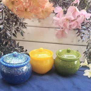 Handmade Resin Honey Pot Jar: Sparkly Stash Jar with Lid - multiple colors available.