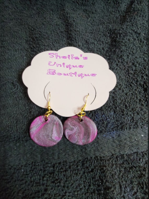 Round Clay Earrings - circle clay earrings - fun clay earrings - chic clay earrings -clay earrings - gift for her - handmade jewelry
