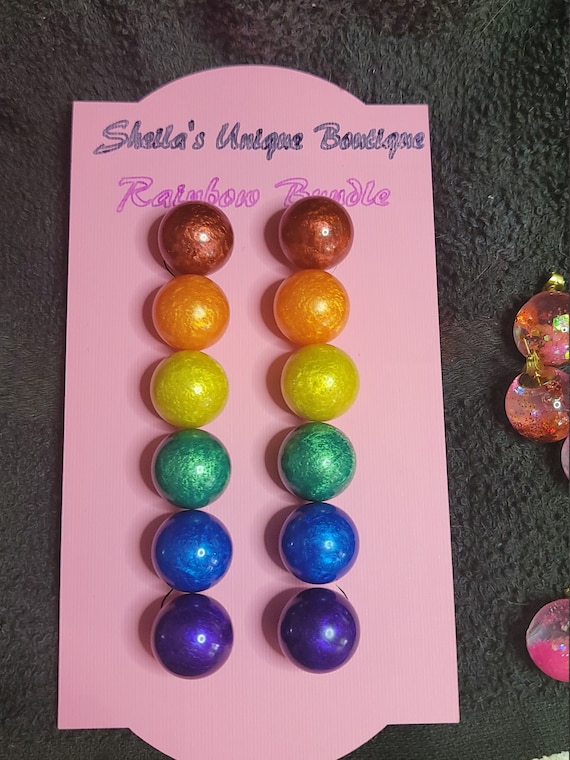 rainbow earrings set - round ball earrings - dome earrings - earring bundle -rainbow sphere earring - large ball earrings - handmade jewelry