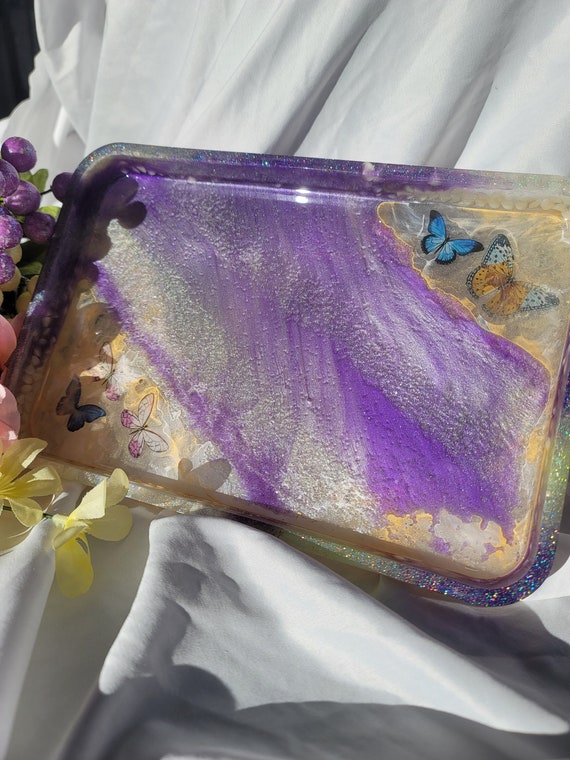 Butterfly Resin Tray - Handmade Resin Tray - Vanity Tray - Large resin tray - All purpose tray - Decorative resin tray - Deep Vanity Tray