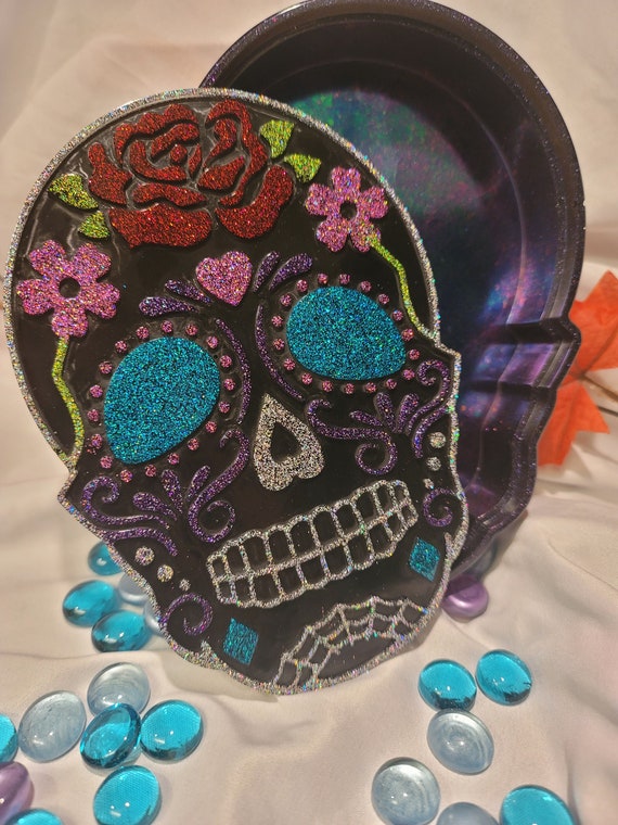 Sugar Skull Box - Sugar skull trinket box - handmade resin sugar skull box - trinket box with lid - Office decor - home decor-secret boxes