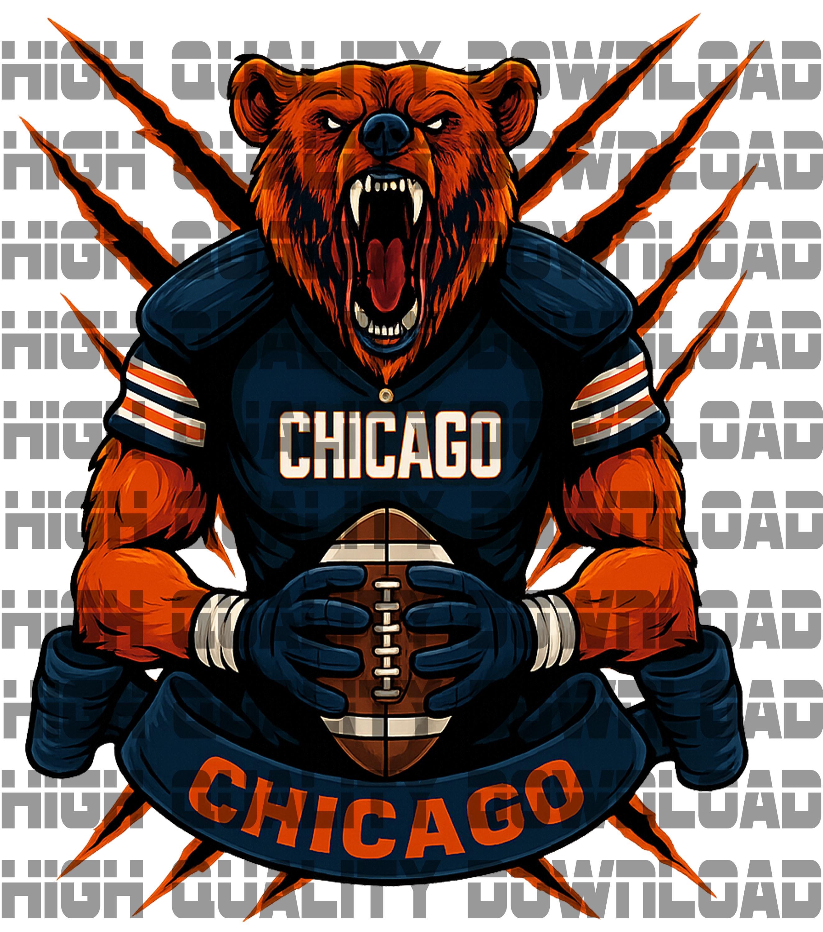 Chicago Football Bear PNG | 300 DPI Digital Art | Angry Mascot Clipart | Sports Sublimation Design | No Background | Instant Download