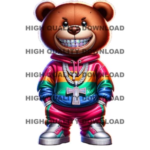 Graffiti Hip Hop Teddybär, Cartoon Teddybär, Sublimation, digitaler Download, perfekt für T-Shirts und mehr png, jpeg