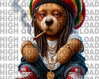Oso de peluche rastafari PNG: Dibujo animado de hip hop jamaicano (Descarga digital)