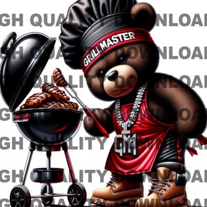 BBQ Hip Hop Teddy Bear, Cartoon Teddy Bear, BBQ png Master Griller png, Grill Master png, sublimation, digital download, png