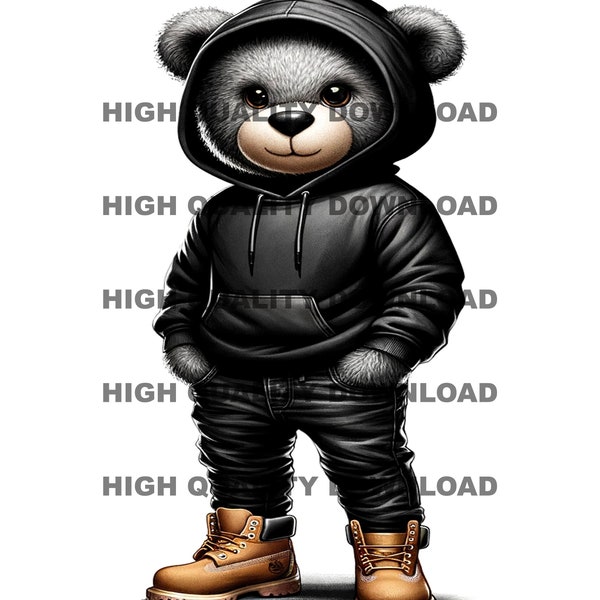 Graffiti Hip Hop Teddy Bear, Cartoon Teddy Bear, Torn teddy patches sublimation, digital download, Hoodie, timberlands boots, tims png, jpeg