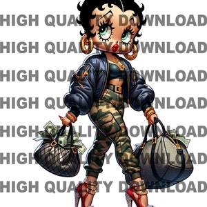 czarna Betty boop png, Czarna Betty, Betty png, Kobieta, Dziewczyna z kreskówki, Kolczyki z bambusa, sublimacja, pobieranie cyfrowe, czarno-czerwony, png