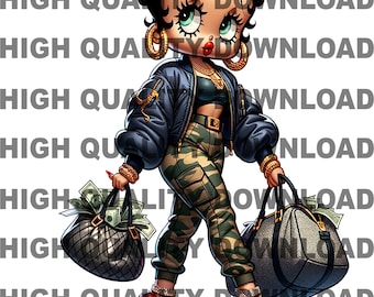 black Betty boop png, Black Betty, Betty png, Female, Girl Cartoon,  Bamboo earrings, sublimation, digital download, black red, png