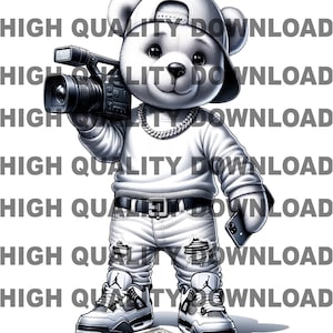 Graffiti Hip Hop Teddybär mit Kamera, Cartoon Teddybär, Bargeld, Sublimation, digitaler download, Videofilmer png