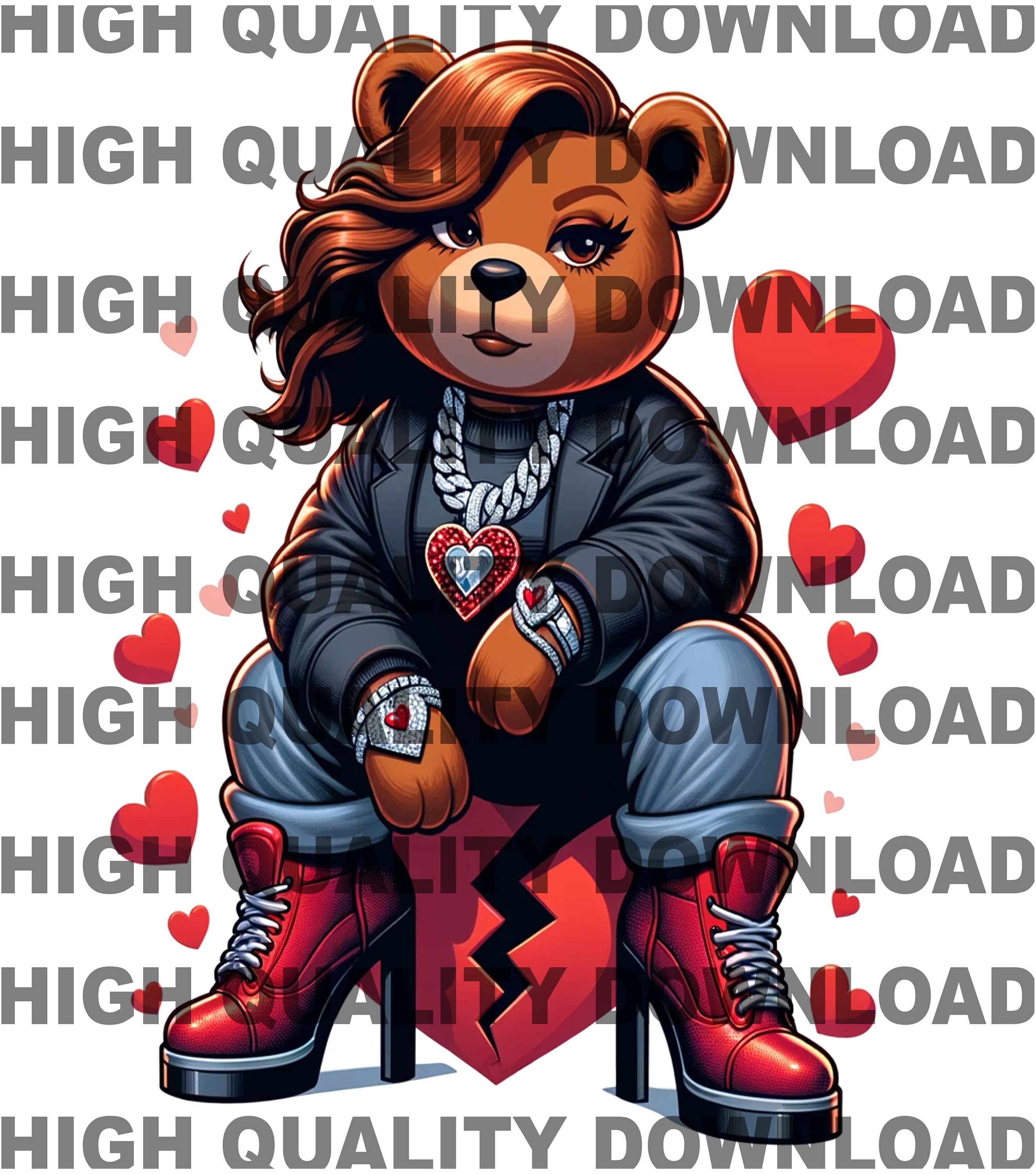 Valentines Hip Hop Teddy Bear PNG, Cartoon, Cash & Hearts (digital ...